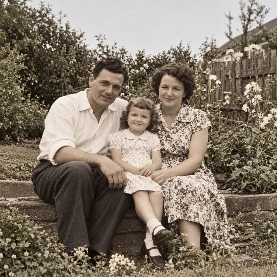 Recorded restoration result from a synthetically damaged family photograph
